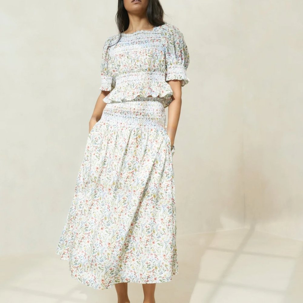 Loeffler Randall Theodora Floral Cinched-Waist Midi Skirt, Size M